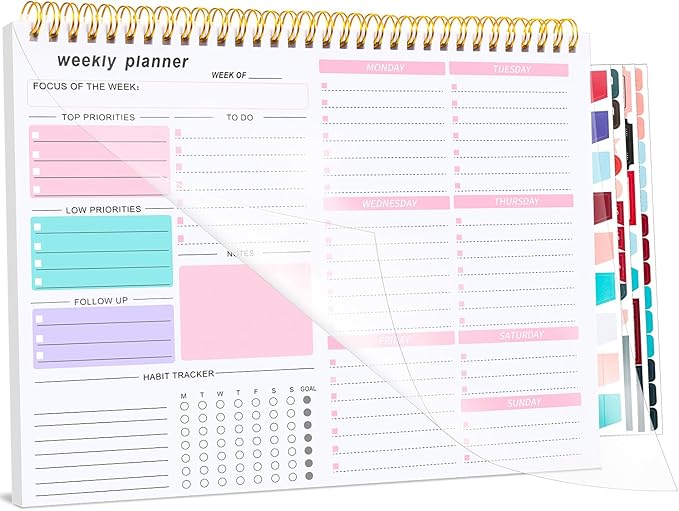 Weekly To Do List Notepad, 8.5''x11'' Weekly Desk Planners with 52 Tear Off Sheets Undated Planner Habit Tracker & Productivity Organizer for Home and Work, Pink