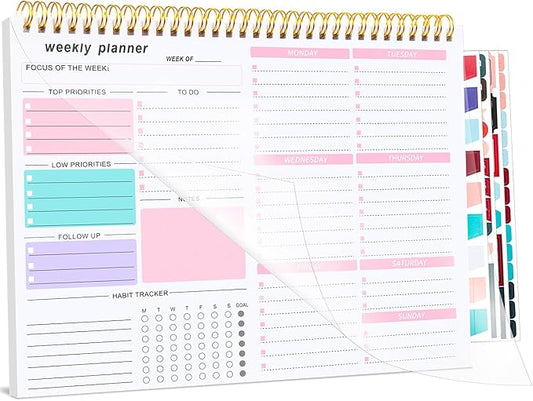 Weekly To Do List Notepad, 8.5''x11'' Weekly Desk Planners with 52 Tear Off Sheets Undated Planner Habit Tracker & Productivity Organizer for Home and Work, Pink