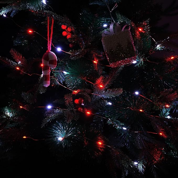 66Ft 200LED Red and White LED Fairy Lights Plug in, Waterproof String Light Outdoor 8 Modes Christmas Lights Bedroom Decor, Twinkle Light for Girl's Room Christmas Decorations (Cool White&Red)