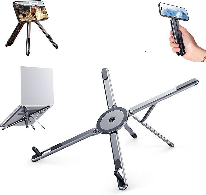 Laptop Stand for Desk, Ergonomic Portable Laptop Stand, Powerful Magnetic Adjustable & Multi-Rotatable Laptop Riser Compatible with (4.7" or Larger) Phone/Tablets/PC (Grey)