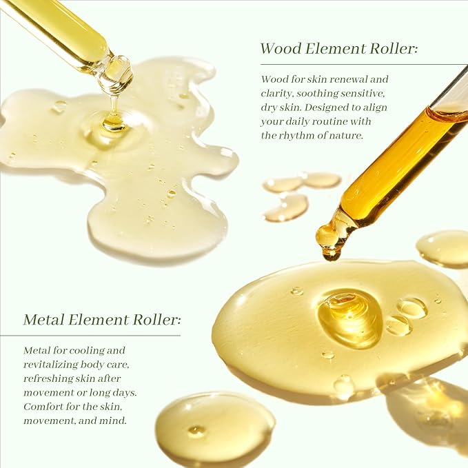 Essential Oil Blend Set – Wood & Metal Element Essential Roller for Balanced Skin & Post-Activity Recovery – Aromatherapy with Peppermint, Tuberose, Squalane – 100% Plant Care for Daily Rituals