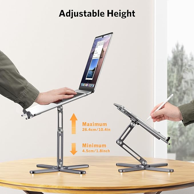 OMOTON 360° Rotating Laptop Stand Riser for Desk, Ergonomic Foldable Computer Stand Adjustable Height Angles for Collaborative Work, Easy Storage Fit Macbooks,All Laptops up to 16 inches, Space Grey