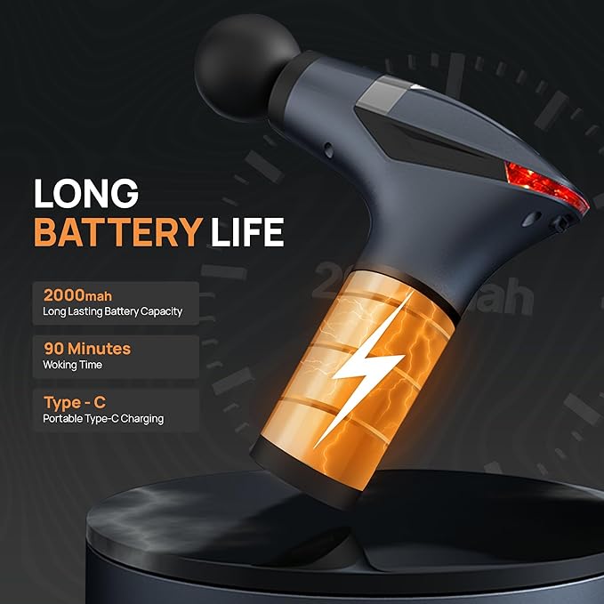 Massage Gun Deep Tissue with Muscle Massager Belt for Relaxation with Extended Handle 3-In-1 Back Massager for Pain Relief, 12 Speed Levels & 4 Replaceable Heads for Athletes, Gym Recovery and Seniors