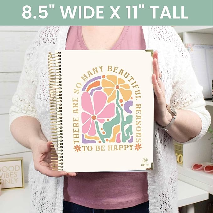 bloom daily planners HARDCOVER 2025-2026 (8.5" x 11") Academic Planner (July 2025 - July 2026) - Aesthetic Goal Organizer - Monthly & Weekly Inspirational Agenda Book - So Many Reasons to Be Happy
