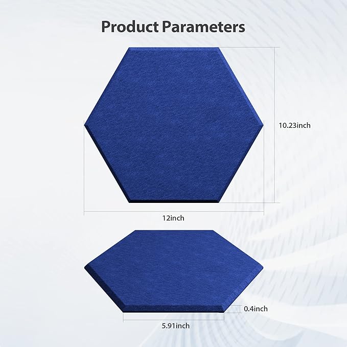 12 Pack Acoustic Panels Self Adhesive Sound Proof Foam, High Density Sound Acoustic Panel, 12X10.23X0.4 Inch Hexagon Panels in Home, Office, Reccording Room, Studio,and more(Telecom Blue)