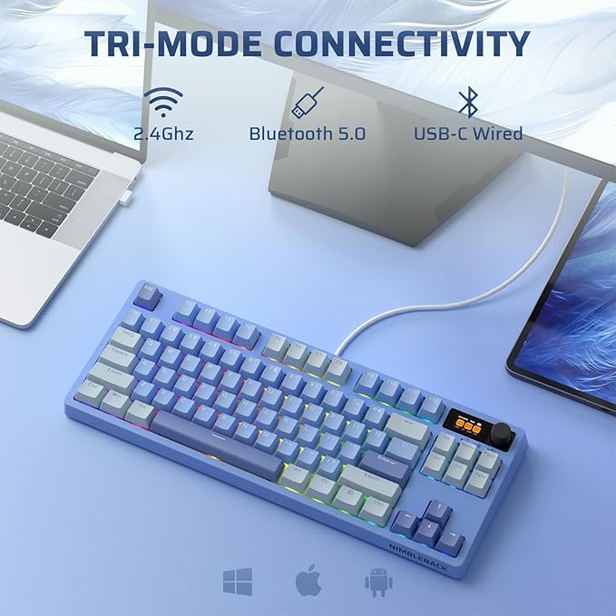 LTC Nimbleback NB841 PRO 75% Wireless Mechanical Keyboard w/Display Screen & Knob, 2.4G/ BT/USB-C Wired RGB 84 Keys Gaming Keyboard, 3-Layer Dampener, Hot Swap PCB, Software Support, Linear Switch