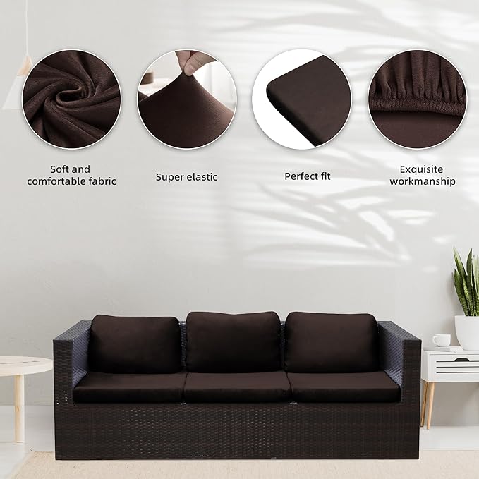 8Pcs Stretch Velvet Patio Cushion Cover,Fluffy,for Fall Outdoor Couch Cushion Cover Replacement,Washable Indoor Outdoor Cushion Slipcovers(Coffee,Cover Only)