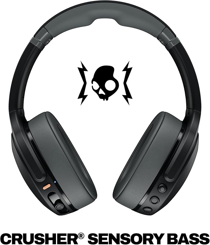 Skullcandy Crusher Evo Over-Ear Wireless Headphones with Sensory Bass, 40 Hr Battery, Microphone, Works with iPhone Android and Bluetooth Devices, Asphalt