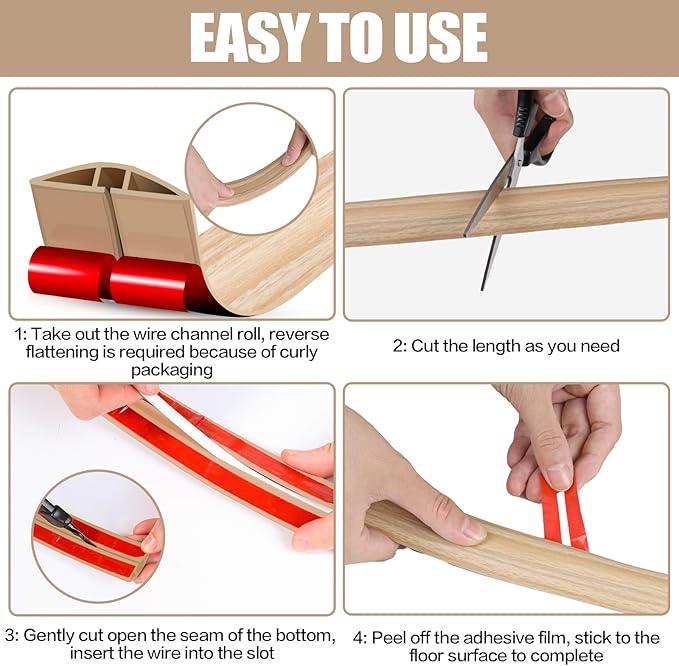 Floor Cord Cover Self Adhesive Cord Hider,3.3FT Cable Management, Extension Strip Protector for Wires, Prevent Cable Trips for Offices, Gyms, Exhibitions Cavity:0.39"(W) x0.27(H) WoodLightyellow