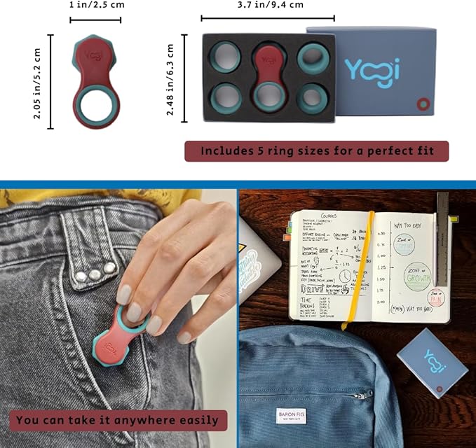 Yogi Fidget Toy – Silent Sensory Spinner for Adults & Kids – Stress Relief Fidgets for ADHD, Anxiety – Fidget Toys for Adults – Includes 5 Finger-Fit Rings – Work, School & Travel – Lava