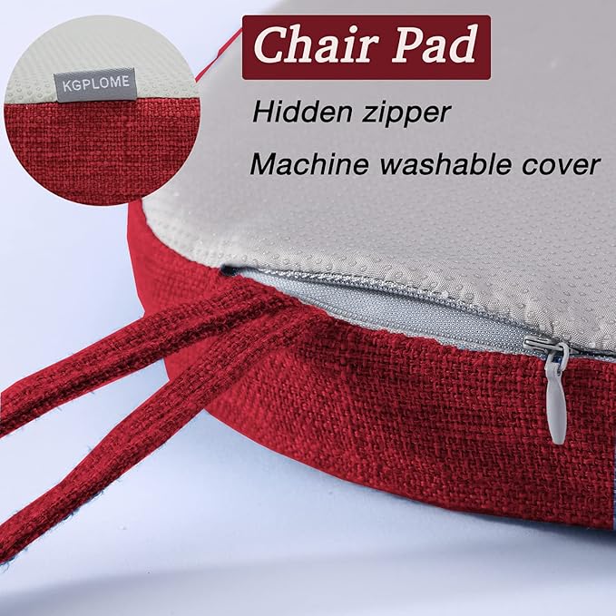 Chair Cushion with Ties for Dining Chairs - Memory Foam Non Slip Kitchen Chair Pad and Dining Seat Cushion with Machine Washable Cover Set of 4 [16.5 x 16.2 Inches] (Red, 4)