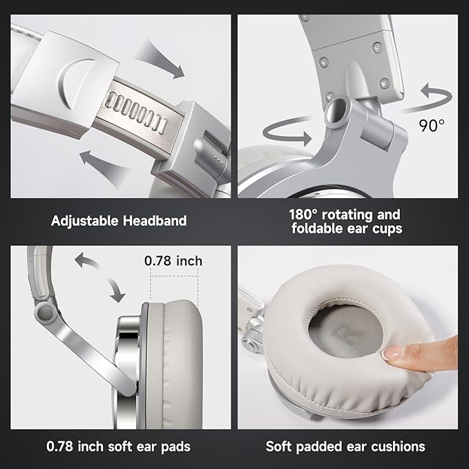 OneOdio Wired Over Ear Headphones Studio Monitor & Mixing DJ Stereo Headsets with 50mm Neodymium Drivers and 1/4 to 3.5mm Jack for AMP Computer Recording Podcast Keyboard Guitar Laptop - Silver