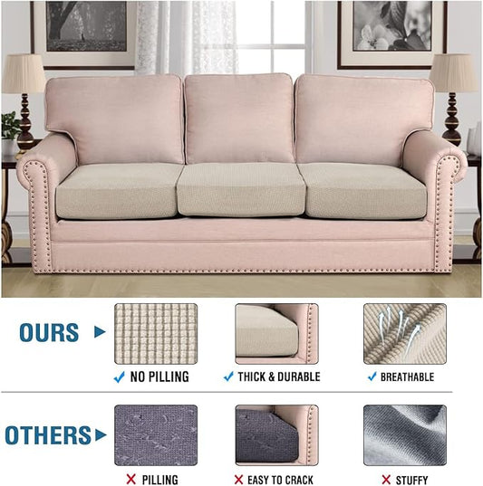 H.VERSAILTEX Super Stretch Individual Seat Cushion Covers - Sofa & Couch Cushion Slipcover Sets - Thick Jacquard Textured Twill Fabric (3 Piece, Island Fossi)