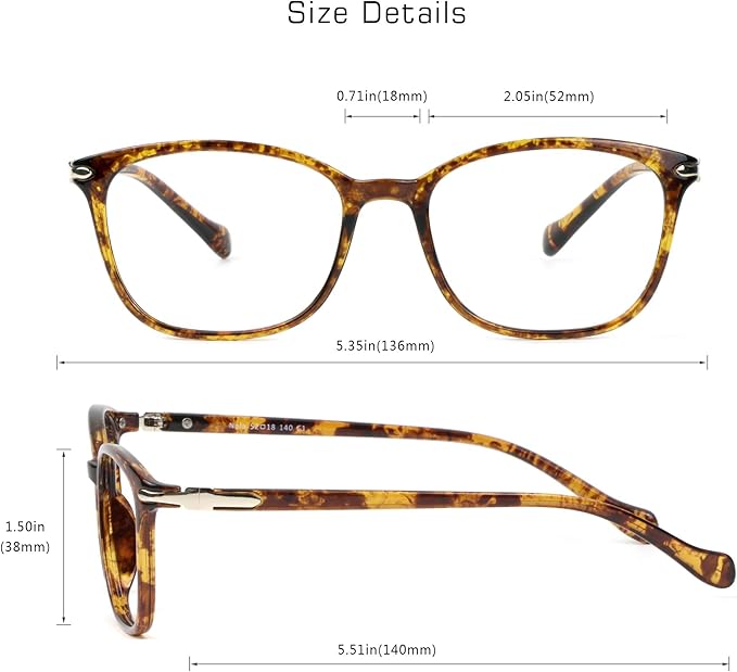 VisionGlobal Blue Light Blocking Glasses for Women/Men, Anti Eyestrain, Computer Reading, TV Glasses, Stylish Square Frame, Anti Glare(Tortoise,+5.00 Magnification)