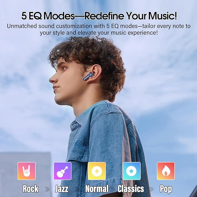 Wireless Earbuds, Bluetooth 5.4 Headphones Multi-Function Touch Screen with 5 EQ Modes, 48H Ear Buds Bass Stereo with ANC Noise Cancelling/Transparency Mode, IPX7 Bluetooth Earbuds, Dark Blue