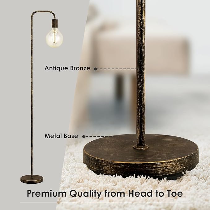 BoostArea Floor Lamp, Bronze Industrial Floor Lamp, 63 Inch Antique Standing Lamp, E26 Socket, Whole Metal, ETL Listed, Modern Stand Up Lamp for Bedroom, Living Room, Minimalist, Vintage, Mid Century