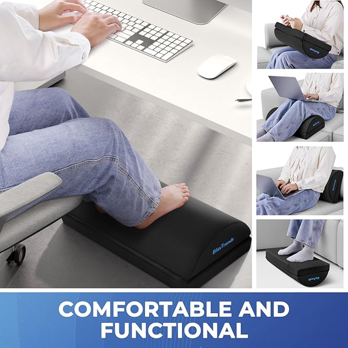 BlissTrends Foot Rest for Under Desk at Work-Versatile Foot Stool with Washable Cover-Comfortable Footrest with 2 Adjustable Heights for Car,Home and Office to Relieve Back,Lumbar,Knee Pain-Black Long