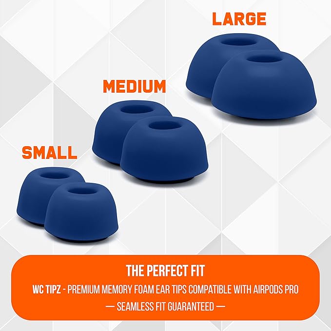 WC TipZ - Upgraded Memory Foam Ear Tips for Airpods Pro Made by Wicked Cushions | Improved Comfort, Tighter Seal, Better Foam Rebound Time | Fits Perfectly in Charging Case | (Navy Blue)