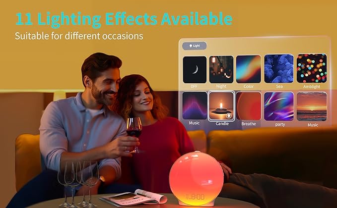 MOMILLA Smart Kids Alarm Clock, White Noise Sound Machine, Sunrise Wake-up Light with App Control, FM Radio, Sunset Night Light, Dual Alarms for Heavy Sleepers