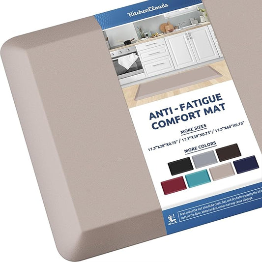 KitchenClouds Kitchen Mat Cushioned Anti Fatigue Kitchen Rug 0.8inch Waterproof Non Slip Kitchen Rugs and Mats Standing Desk Mat Comfort Floor Mats for Kitchen Sink Office (17.3"x39",Khaki)