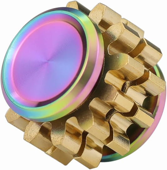 FREELOVE Gear Metal Fidget Spinner Toys for Adults, Small Mini Tiny Pockget Figette, Bike Chain, Copper Brass Hands Gyro, Quiet Silent Cool Cube for Anxiety Men (2 Gears Stacked, Rainbow-Brass)