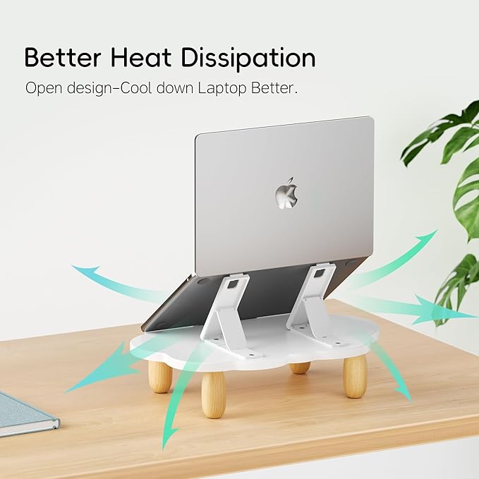 Adjustable Wood Laptop Stand, Ergonomic Height Angles Computer Stand, Cloud-Shaped Holder Riser Notebook Stand for Desk Compatible with Air, Pro, Dell, HP, Lenovo More 10-17.3" Laptops, White