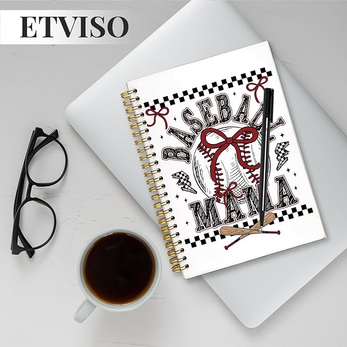 Baseball Mama Notebook, Baseball Mom Gifts Notebooks for Note Taking, Gifts for Baseballs Lovers Journal, Retro Checkered Coquette Bow Baseballs Journals for Writing, 5.5x8.3 Inch