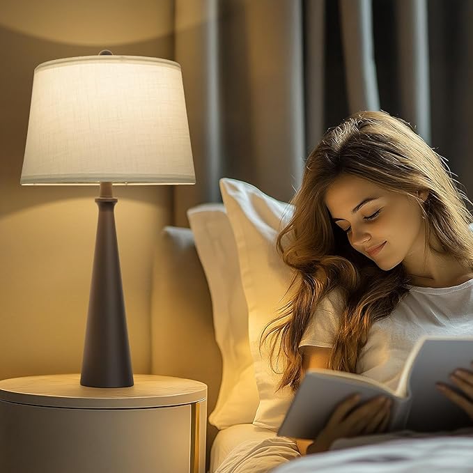 Oneach 25.75" Table Lamps Set of 2 for Living Room Bedroom, Bedside Lamp 3-Way Dimmable Touch Control, Modern Black Nightstand Light Fabric Shade Vintage Accent Style