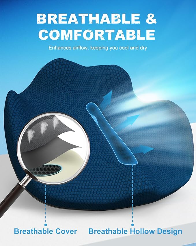 Memory Foam Truck Seat Cushion with TPE Gel Support, Truck Seat Cushion with Non-Slip Washable Cover for Back Support & Pain Relief During Long Drives(Blue)