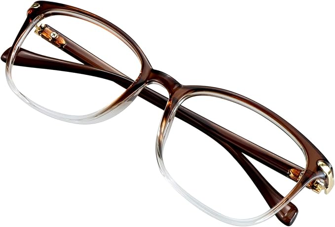 VisionGlobal Blue Light Blocking Glasses for Women, Anti Eyestrain, Computer Reading, TV Glasses, Stylish Square Frame, Anti Glare(Clear Brown,+5.00 Magnification)