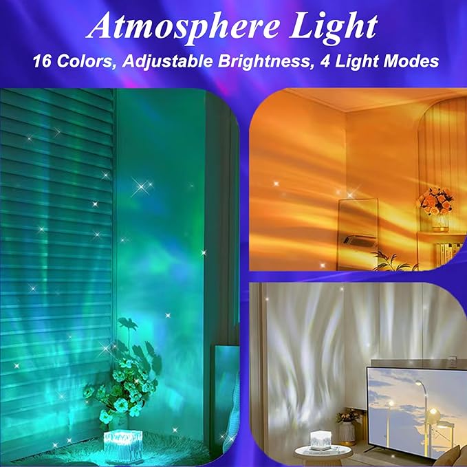 Northern Lights Projector Touch,16 Colors Changing Light Dimmable Mood Lighting, Cube Aurora Glow Lamps with Dynamic Ripple Effect, Remote Galaxy Light Projector for Bedroom Playroom Kids Teens Gifts
