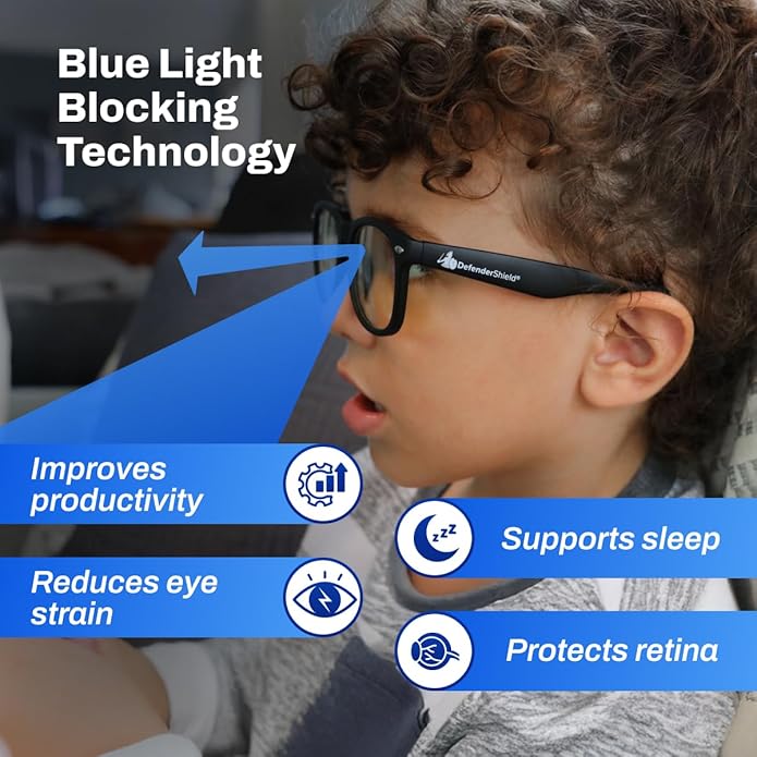DefenderShield Kids Blue Light Blocking Glasses for Computer, Mobile, Video Games, Gaming