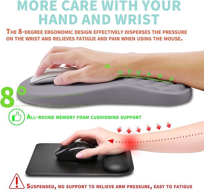 Ergonomic Mouse Pad Wrist Support with Memory Foam Massage Bulge, Carpal Tunnel Pain Relief Mousepad Wrist Rest for Mouse(12x8 inch, Silver Gray Light Purple)