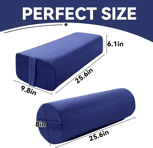 MABOZOO Yoga Bolster Set, Velvet Cover High Density Foam Pillows for Restorative Yoga and Meditation, Rectangular and Cylinder Bolster Pillow Meditation Cushion Pillow For Women Leg