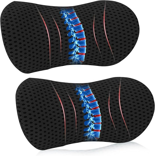Lumbar Pillow, 2 Pack Memory Foam Lumbar Support Pillow for Office Chair and Car Seat, Ergonomic Streamline Back Pillow for Lower Back Pain Relief, Back Support Pillow for Sitting, Driving, Traveling