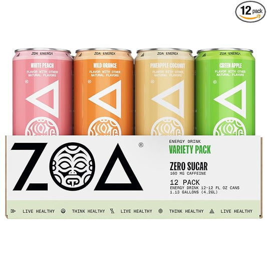 ZOA Zero Sugar Energy Drinks, Remix Variety Pack - Sugar Free with Electrolytes, Healthy Vitamin C, Amino Acids, Essential B-Vitamins, and Caffeine from Green Tea - 12 Fl Oz (Pack of 12)