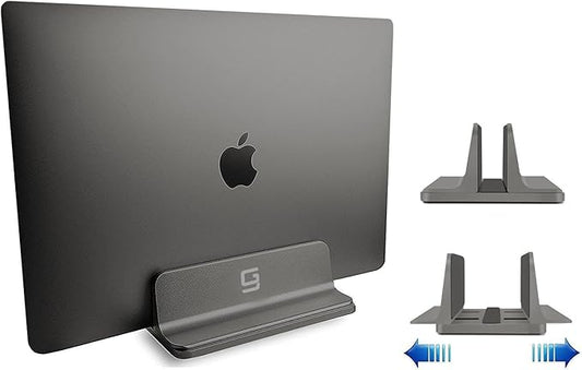 Vertical Laptop Stand for Desk [Adjustable] Sturdy Aluminum Dock Fits All Laptops (up to 20.3 inches) Space Saving, Modern Compact Holder, Compatible with MacBook Pro/Air, Surface, HP, Dell (Gray)