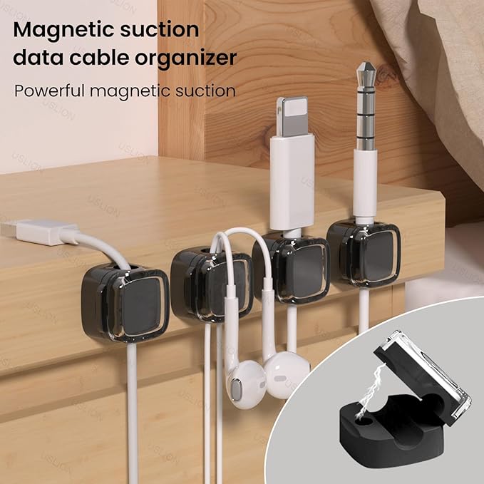 IFNOW 6 Pack Magnetic Cable Clips Cord Organizer Black Self Adhesive Cord Holder Under Desk Cable Management for Home, Office, Car,Desk, Nightstand