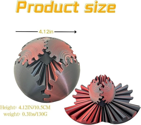 ULTHOOL Gear Ball, 3D Printed Gear Ball Spin Ball Cube Fidget Toy, Gear Sphere, Gear Ball Fidget Toy, Stress Ball, GearSphere Desk Toy, Fidget Ball, Gear Toy for Anxiety Relaxing (Laser Dark Red)