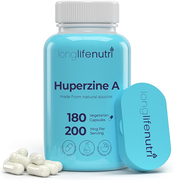 Huperzine A 200mcg - from Huperzia Serrata Leaf, 180 Vegetarian Capsules, Natural Brain Nootropic for Focus, Memory, and Clarity, 6 Month Supply, GMP Certified, Made in USA