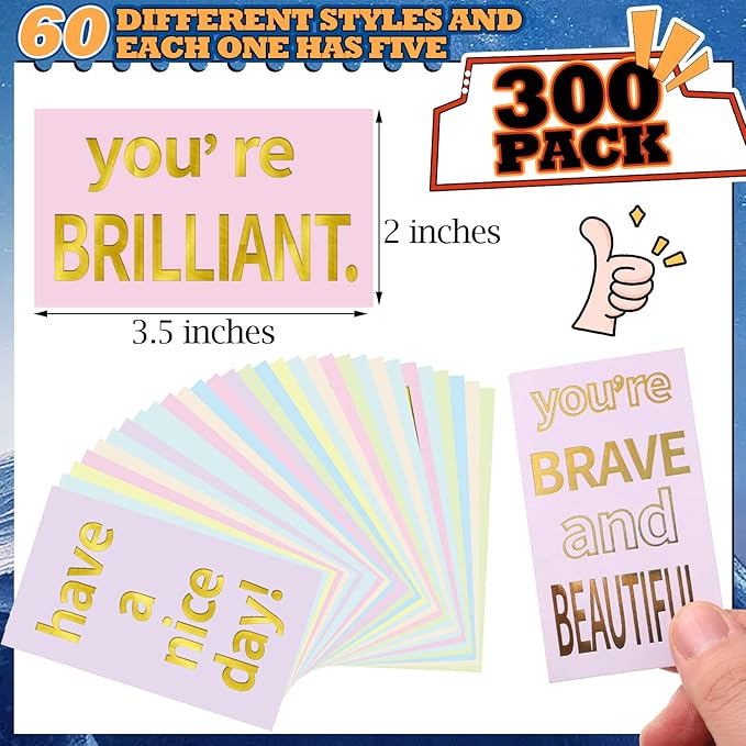 Jinei 300 Inspirational Affirmation Cards Positive Motivational Cards Small Mini Encouragement Quotes for Women Church End of the Year Teacher Gifts(Gilded Style)