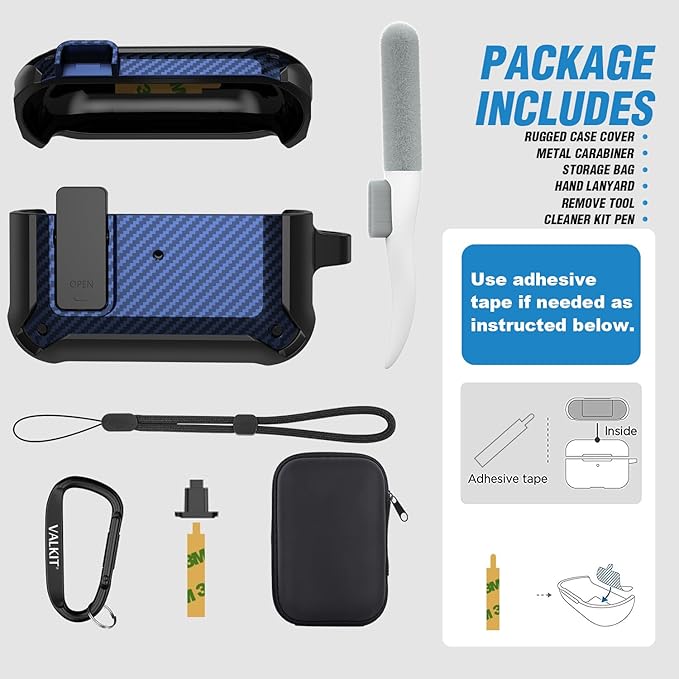 Valkit Armor Series Full-Body Shockproof Protective Case Cover for AirPods Pro 2nd/1st Generation Charging Case with Carabiner Keychain, LED Indicator, and Accessory Pouch