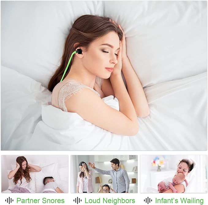 Tondiamo 200 Pairs Ear Plugs Reusable Silicone Earplugs with Cord Sleeping Individually Wrapped Hearing Protection Noise Cancelling Earplugs for Work Construction Shooting Sports(Green, Black)