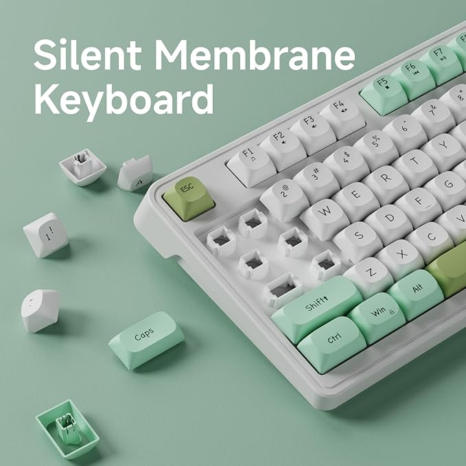EWEADN G98 RGB Gaming Keyboard Wired, Retro Creamy Membrane Keyboards with Media Knob, Number Pad RGB Backlit, 98 Keys Quite Membrane Computer Keyboard for MAC Xbox PC Gamer- Green