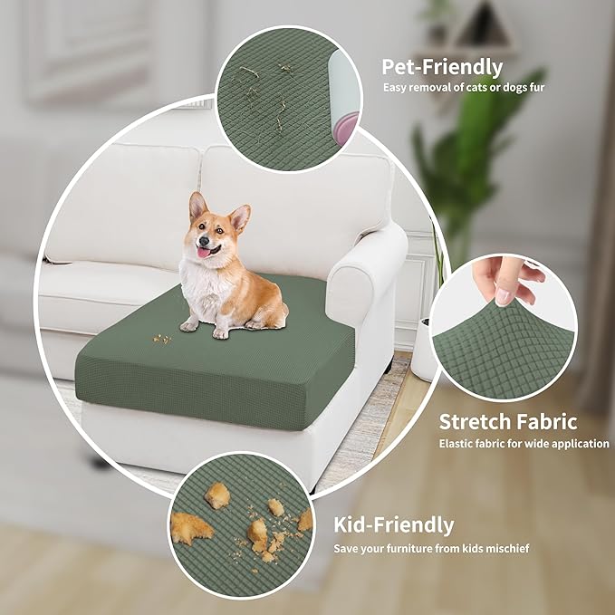 Easy-Going Stretch Sectional Couch Covers 1 Piece Chaise Lounge Slipcover L Shape Separate Cushion Couch Seat Chaise Cover for Both Left/Right Sectional Couch Grayish Green