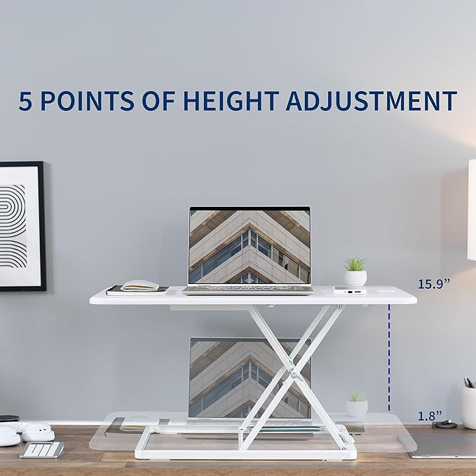 VIVO Ultra-Slim 32 Inch Single Top Height Adjustable Standing Desk Riser, Compact Sit Stand Desktop Converter for Monitor or Laptop, White, DESK-V032JW