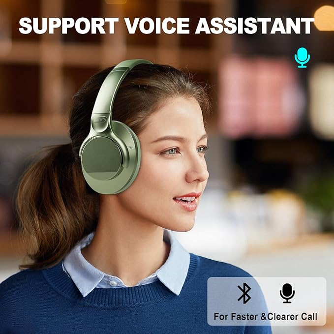 TUINYO Wireless Headphones - Noise Cancelling Over Ear Bluetooth Headphones with 60H Playtime, Deep Bass Hi-Fi Stereo Sound & Comfortable Earpads for Travel, Home and Office-Green…