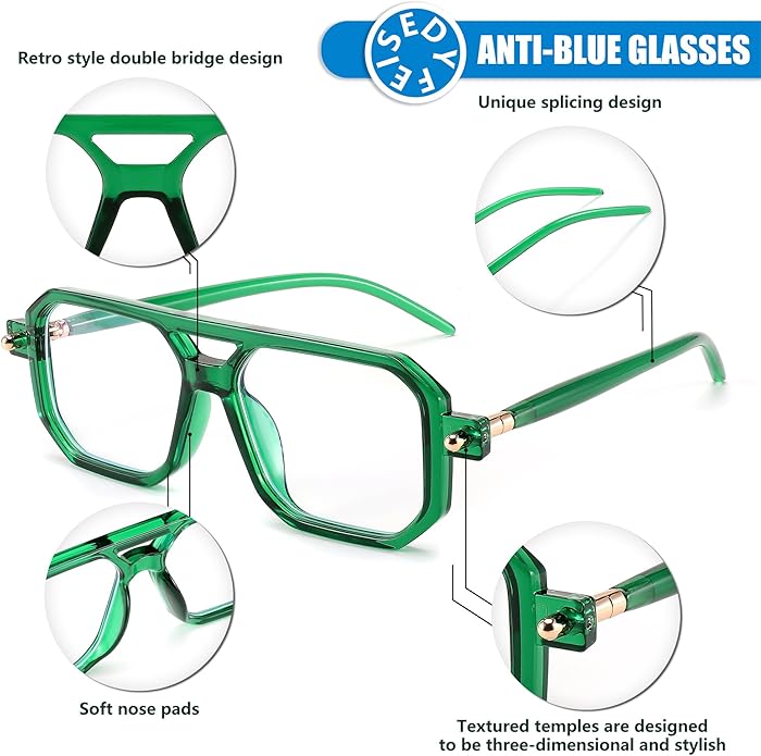 FEISEDY Vintage Square Blue Light Blocking Glasses Women Men 70s Flat Aviator Glasses Computer Anti Glare B0062