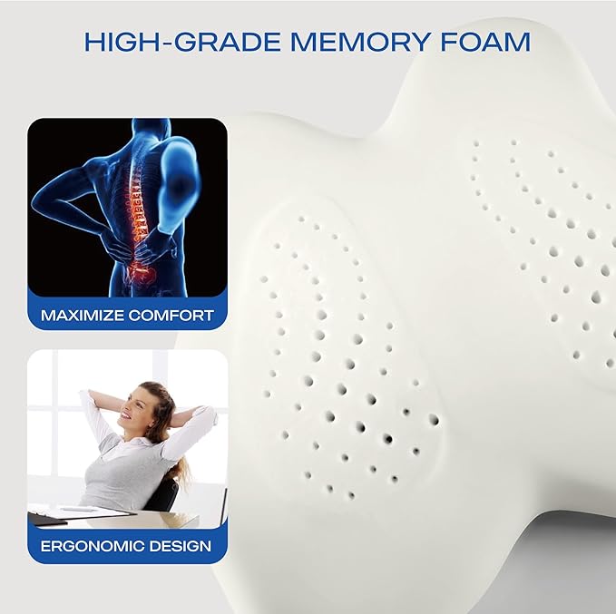 Skechers Memory Foam Lumbar Pillow,Lumbar Support Pillow for Office, Chair Lower Back Pain Relief Lumbar Pillow, Ergonomic Design Back Support Pillow for Office Chair, Car, Home, Travel,Black