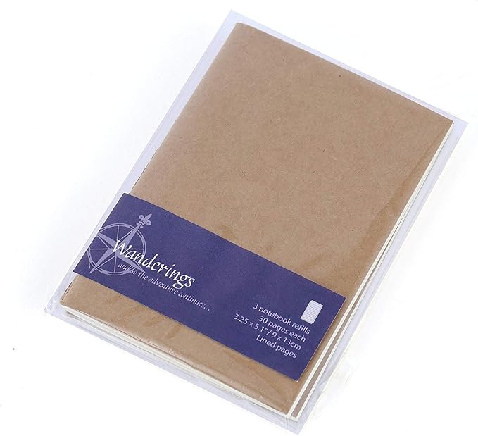 WANDERINGS Lined Passport Size Travelers Notebook Inserts | 3.5" x 5" / 9cm x 12.5cm | 80gsm Paper | 3 Hand-Stitched Booklets / 180 Pages | Travelers Notebook Refills for Journals, Diaries, Planners